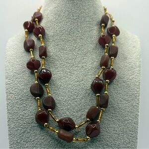 Red Beaded Abstract Necklace 2 layers